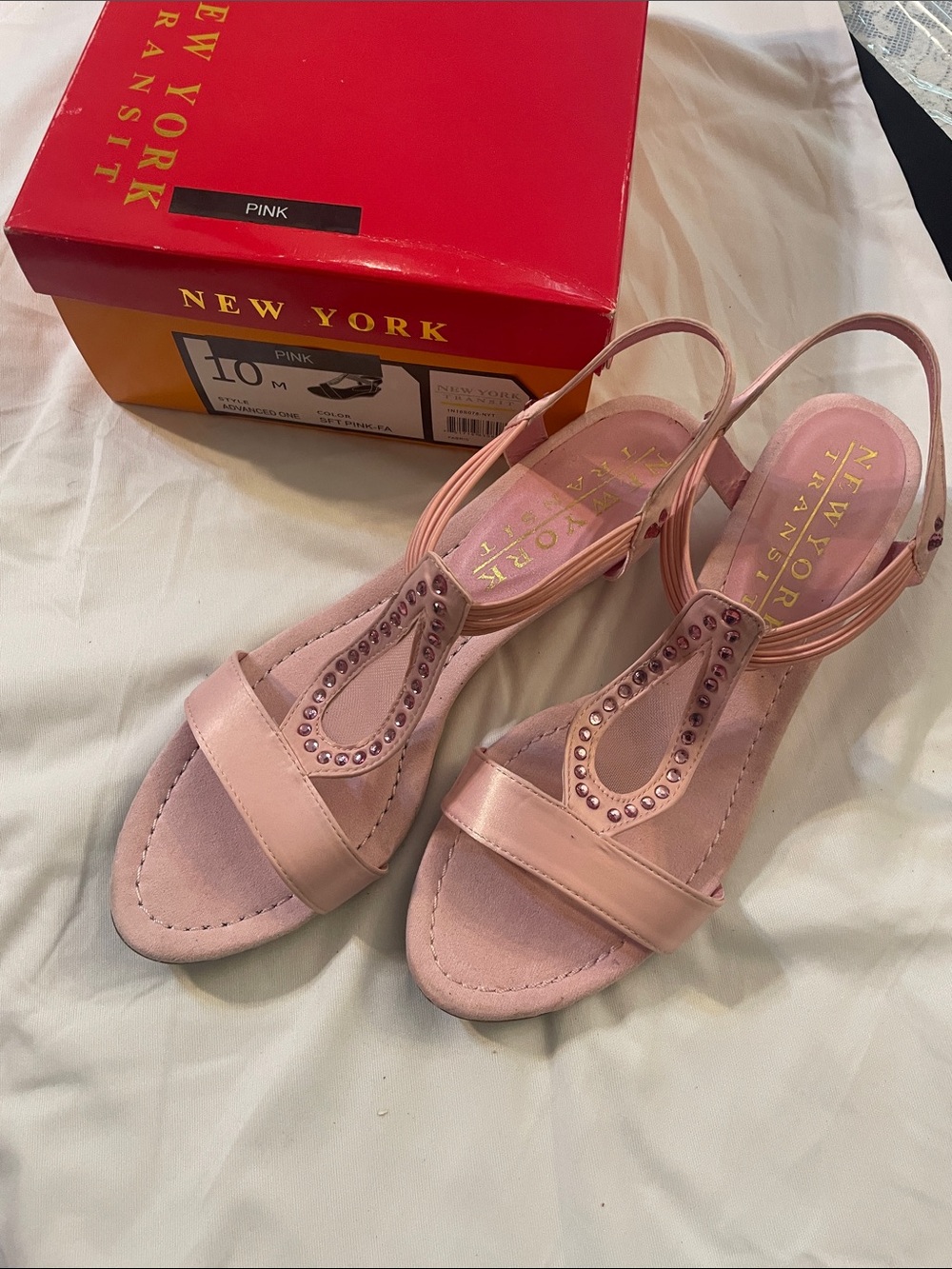 New York Transit Blush Pink Rhinestone Slingback Sandals